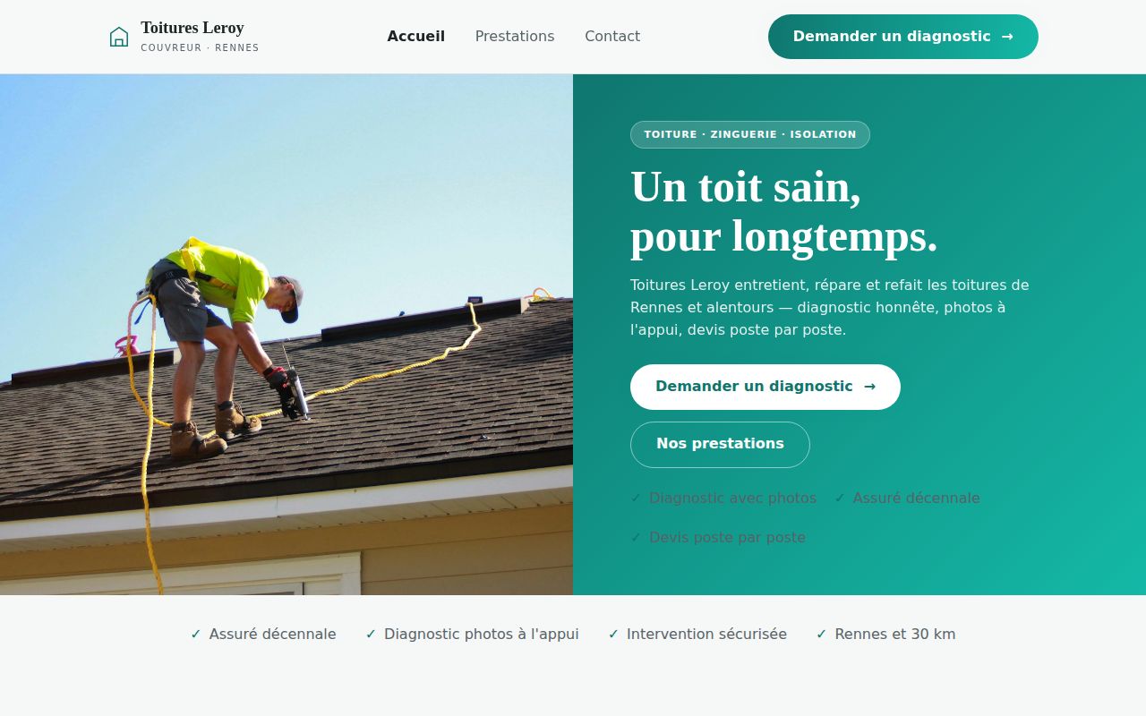 Site de démonstration Toitures Leroy, Couvreur à Rennes