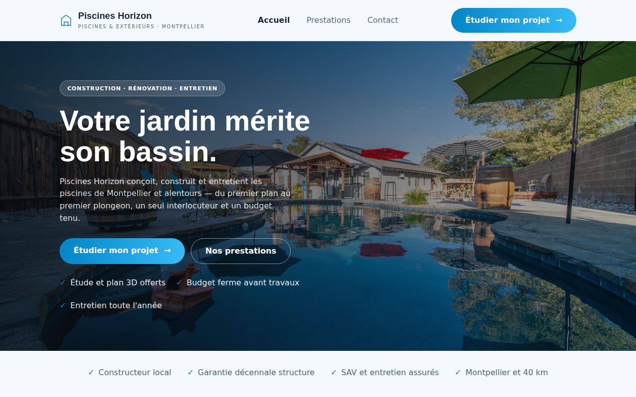 Site de démonstration Piscines Horizon, Piscines & extérieurs à Montpellier