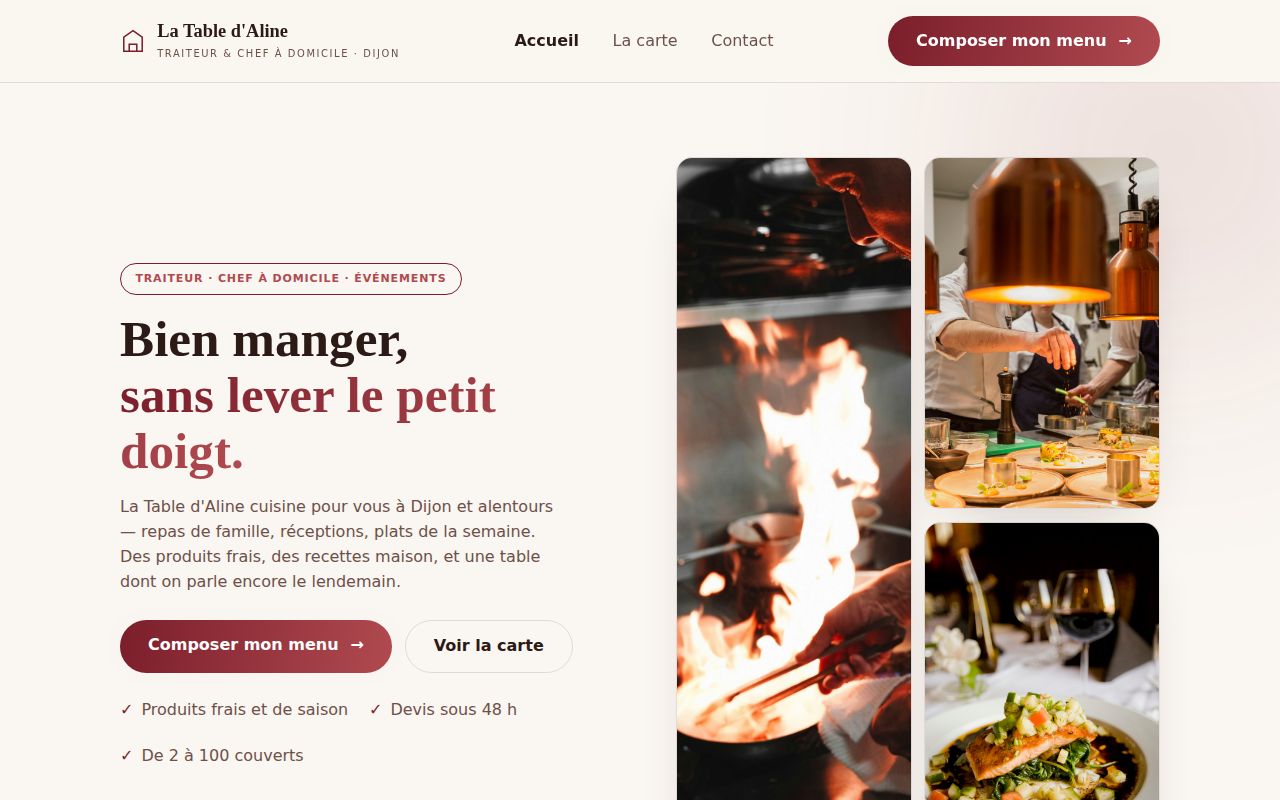 Site de démonstration La Table d'Aline, Traiteur & chef à domicile à Dijon